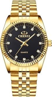 Fq-043 Classic Golden Stainless Steel Male Female Crystals Quartz Wrist Watches for Man Woman Gold