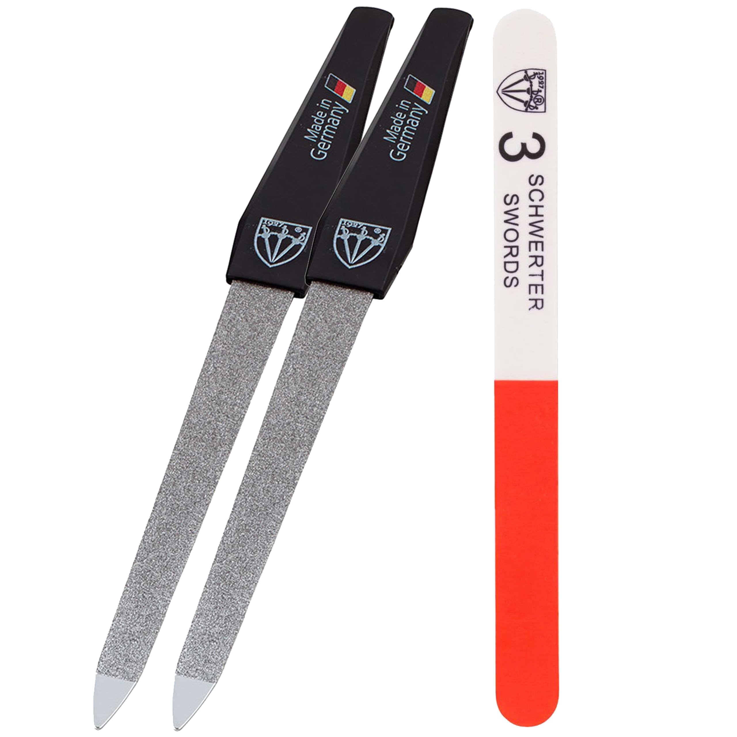 3 Swords Germany - Sapphire Metal Nail File Set 2 Pieces with 1 Piece 3-Way Nail Buffer – Nail Care Made in SOLINGEN/Germany