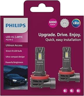 Philips H11 LED Headlight, 6000K Automotive Bulb, Halogen Bulb Equal Size, Easy Installation, 2 Pieces