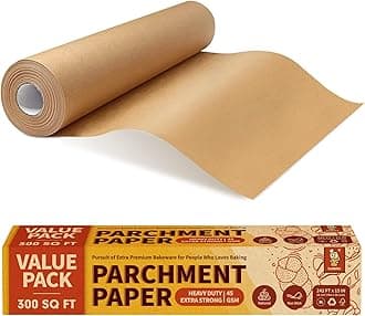 Katbite Unbleached Parchment Paper Roll, 15in x 242ft, 300 Sq.Ft, Non-Stick with Serrated Cutter for Baking, Cooking, Air Fryer