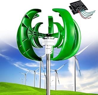 12000W Wind Turbine Generator, 12V/24V/48V 5 Blades Vertical Wind Turbine Kit, 3 Phase AC Generator, Low Wind Speed Starting Wind Power Generator with Controller for Home, Boat, Camping,Green-48V