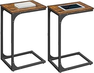 VASAGLE Set of 2 C-Shaped Side Table, Bedside Table, Sofa Side Table, Coffee Table, with Metal Frame, Industrial, for Living Room, Bedroom, Rustic Brown and Black LET354B01