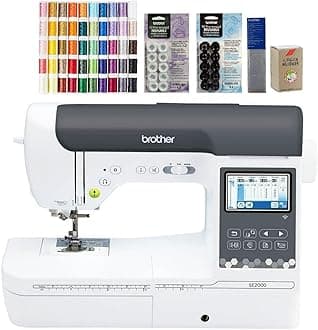 SE2000 Computerized Sewing and Embroidery Machine (SE2000 + Designio 50ct Thread) 50-Piece Designio Thread Set, 20 Bobbins, 100-Piece 75/11 Embroidery Needles, Stabilizer Roll
