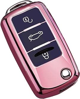 for VW Volkswagen Key Fob Cover, Premium Soft TPU Full Protection Key Fob Case for VW Jetta Golf Polo MK6 Passat Tiguan Beetle Key Cover (pink)