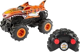 – Hot Wheels Monster Trucks Remote Control Car, HW Tiger Shark in 1:24 Scale, All-Terrain Capabilities with Terrain Action Tires, Full Function RC, HNV03