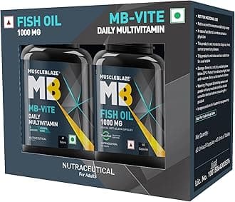 Mb-Vite Daily Multivitamin With 51 Ingredients & 6 Blends (60 Tablets) & Omega 3 Fish Oil 1000 Mg (60 Capsules)|With 180 Mg Epa & 120 Mg Dha|Combo Pack,2 Count