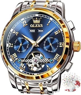 Self Winding Watches for Men Automatic Mechanical Dress Tourbillon Stainless Steel Dual Calendar Waterproof Luminous Wrist Watch