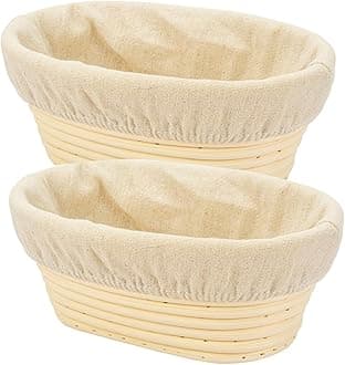 2 PCS 8 inch Oval Long Banneton Brotform Bread Dough Proofing Rising Rattan Basket & Liner for Professional & Home Bakers