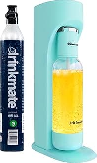 Drinkmate OmniFizz Sparkling Beverage Maker CO2 Bundle - Sparkling Water/Soda Streaming Machine That Carbonates Any Drink - Includes 1 CO2 Cylinder, 1 Carbonation Bottle, 1 Fizz Infuser - Arctic Blue