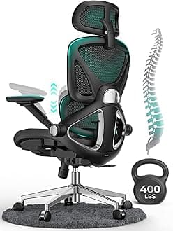 Ergonomic Mesh Office Chair, Adjustable Lumbar High Back Desk Chair 400lbs, 4D Flip-up Arms, 3-Level Tilt Backrest, 3D Headrest, PU Wheels, Swivel Rolling Computer Seating for Long Desk Work