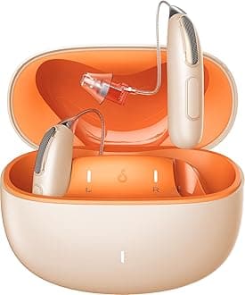 RIC Rechargeable Hearing Aids for Seniors, Clear Sound with AI Noise Reduction, Easy RIC Design, Bluetooth Enabled, All‑Day Battery-Gold