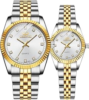 Swiss Brand Two Tone Watch Men Women Gold Silver Stainless Steel Waterproof Couple Watches