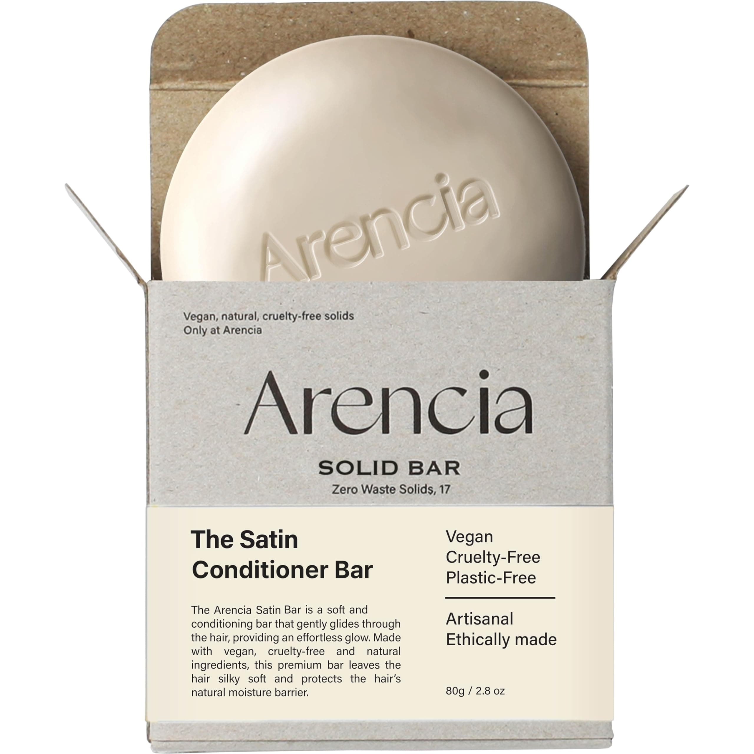 Arencia Solid Conditioner, 2.8 oz (80 g), Moisturizing, Functional, Hypoallergenic, Non-Silicone, Mildly Acid, The Satin Conditioner Bar