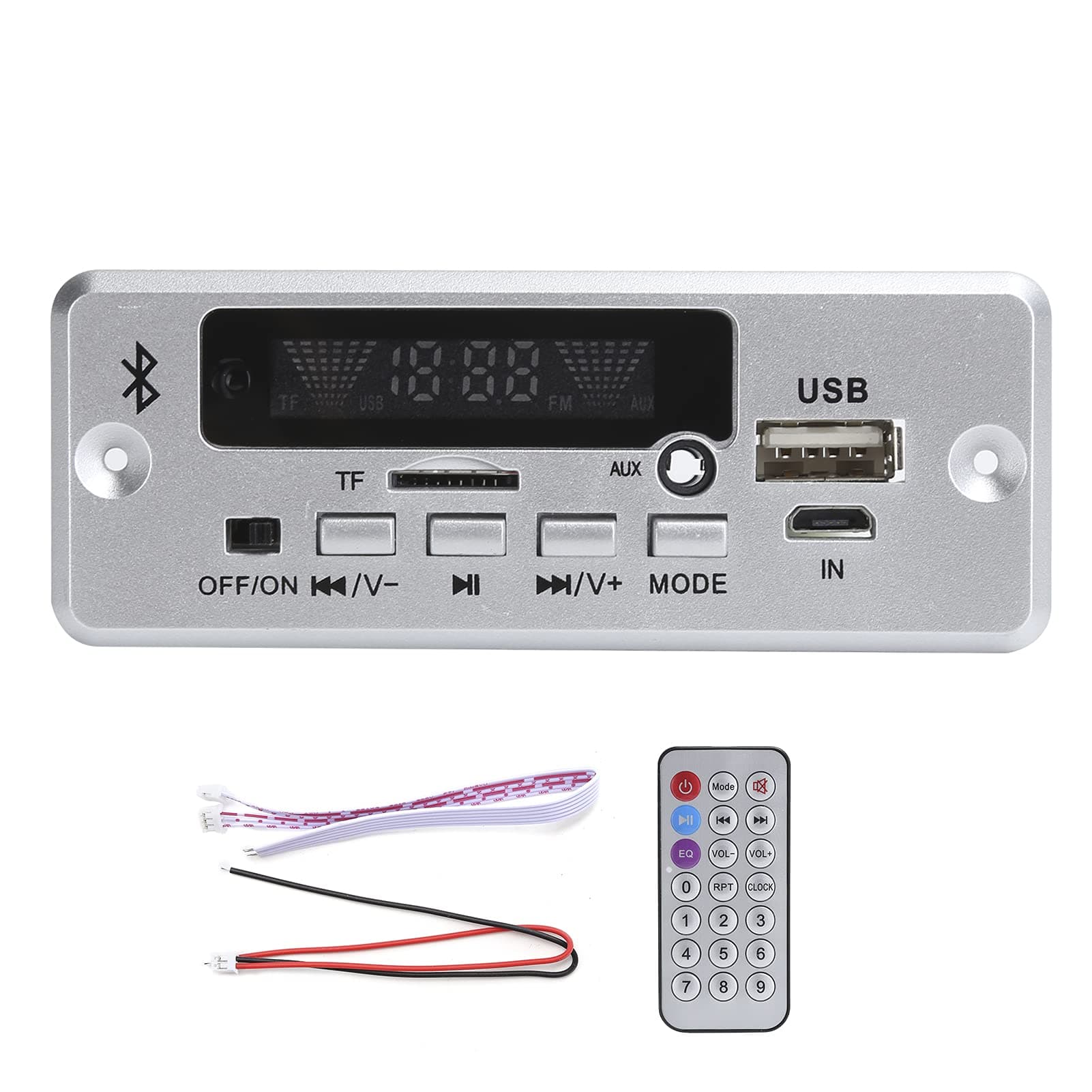 02CABT Bluetooth 5.0 MP3 Decoding Board, 5V or DC 7V-12V Universal WAV Decoding Module Support USB SD Bluetooth FM AUX(Silver)