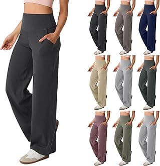 Women Wide Leg Yoga Pants with Pockets High Waist Straight Leg Dress Pants Tummy Control Flare Leggings