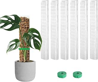EOX 6 Pcs 15 Inch Plastic Moss Pole for Monstera, D Shaped Poles for Climbing Plants Work with Sphagnum Moss, 80 Inch Plant Stake Set of 6, Garden Ties
