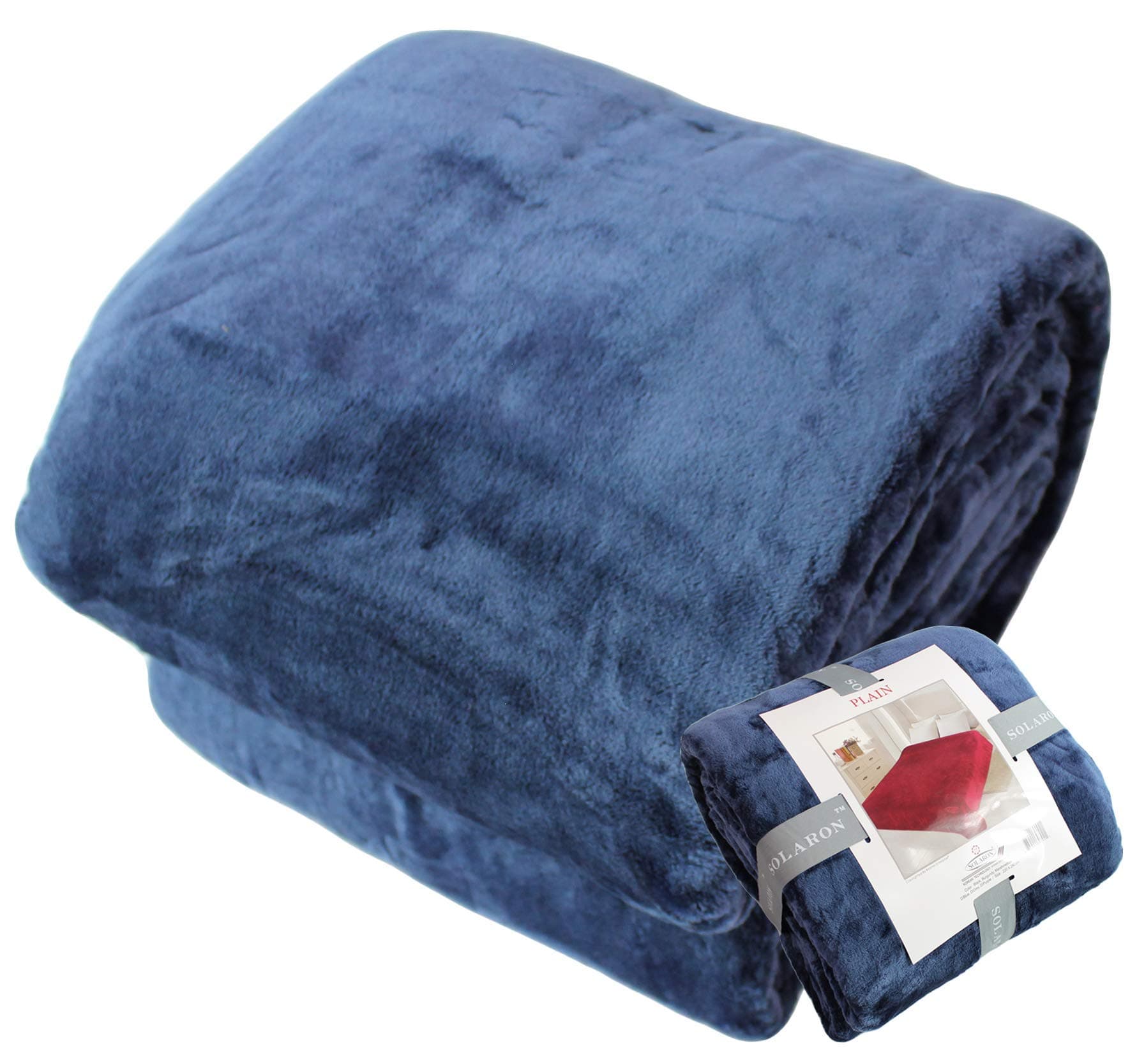 SOLARON Queen Blanket Soft Extra Large for Fall Winter Spring All Season Cozy Warm 430GSM Medium Weight Thermal Thick Flannel Fleece for Couch Bed Sofa 88 x 95 inches (Deep Blue, 2)