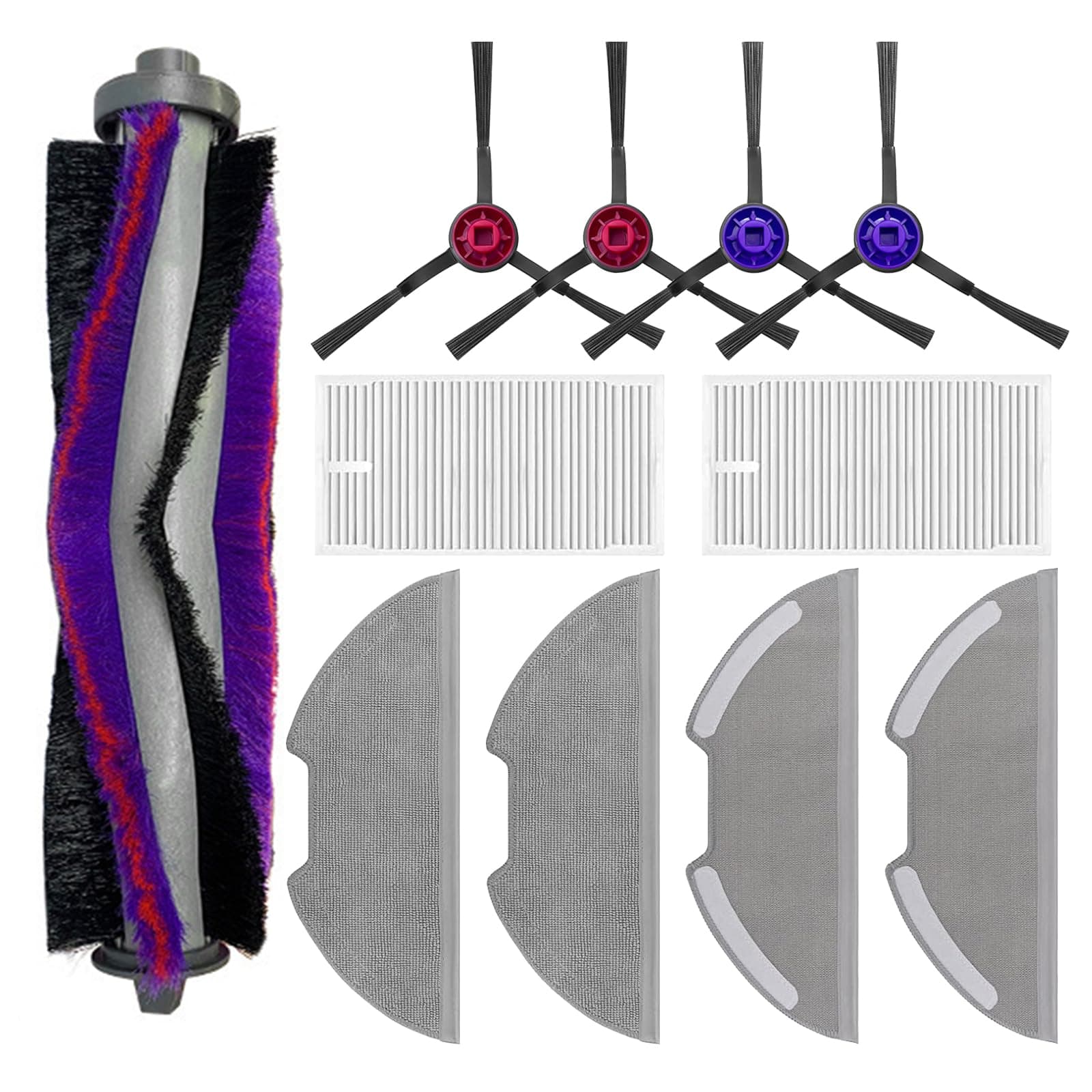 Replacement Parts Kit for Eureka E10s/E20 Plus Robot Vacuum Cleaner,1 Main Roller Brushes, 4 Side Brushes, 2 HEPA Filters, 4 Mop Pads-11Pack