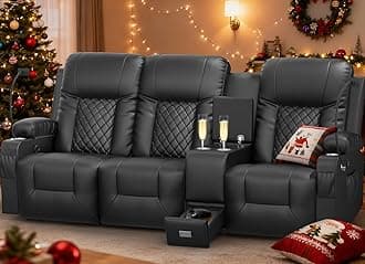 YONISEE 3 Seat Recliner Sofa, Large Reclining Sofa with Storage Console, Manual Reclining Chair with USB Ports, 2 Cell Phone Holder, 3 Seater Loveseat Recliner Couch for Living Room