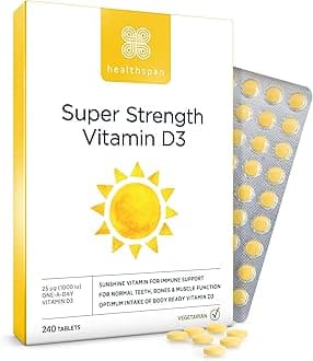 Healthspan Super Strength Vitamin D3 | Immune Health | Bone, Teeth & Muscle Health | Contains 1,000iu of Natural Source Vitamin D3 in Each Tablet | Vegetarian (240 Tablets)