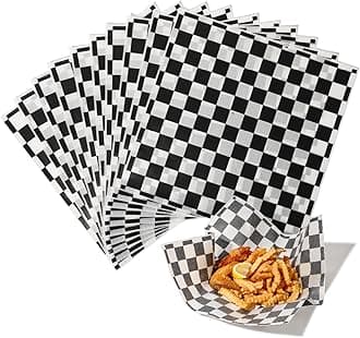 Fit Meal Prep 250 Sheets 12x12" Deli Paper, Black and White Checkered, Grease-Proof Wax Paper for Food Basket, Picnic, Burgers