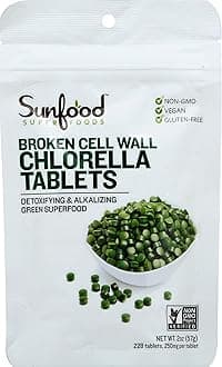 Sunfood Superfoods Chlorella Tablets - Chlorophyll, Chlorella Supplement, Chlorophyll Pills, Broken Cell Wall Algae Capsules, Non GMO, Vegan - 2 oz Bag