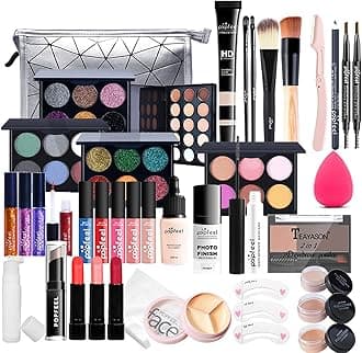 FantasyDay All-in-one Makeup Set Holiday Gift | Full Makeup Kit for Women Essential Starter Bundle Include Eyeshadow Palette Lipstick Blush Cream Concealer Face Powder Eyeliner Mascara Lipgloss Brush
