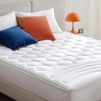 Full Size Mattress Pad - Quilted Fitted Mattress Topper Protector with 8-21 Inches Deep Pocket, Noiseless Breathable Bed Cover Padded, Machine Washable, White, 54x75 Inches