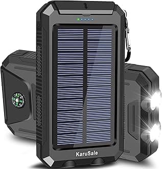 Solar Power Bank Portable Charger 50000mah Battery Pack QC3.0 Fast Charging 20W 2 USB Waterproof Camping Travel External Backup Phone for iPhone, for Samsung, Android Black