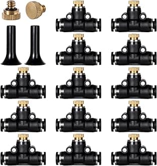 12 Pack Brass Misting Nozzles Outdoor Cooling System with 12 Heavy Duty Misting Nozzle,12 Tees,2 Brass Plugs,2 Black Plugs for Outdoor Cooling system