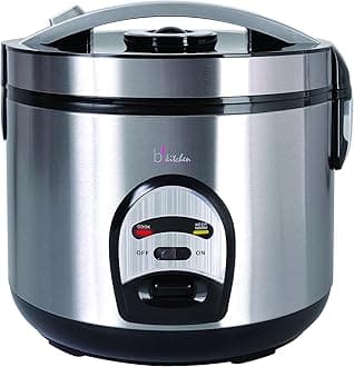 – BKitchen Cook 200 Rice Cooker - 4 Litre and 4 Cups Dry Rice Capacity - 700W Electric - Keeps Warm for Serving - Simple Controls - Stainless Steel - Food Steaming