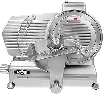 KWS MS-10SL Commercial 320w Electric Meat Slicer 10-Inch Triple Safety Locks + Anodized Aluminum Base with Stainless Steel Blade, Frozen Meat/Cheese/Food Slicer Low Noises Commercial and Home Use