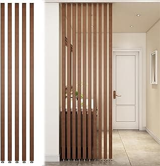Wall Partition Room Divider Floor to Ceiling Wooden Slats - Screen Partition Post Living Room Simple Modern Entrance Restaurant Office Hollow Decor Column ( Color : Wood 5Pcs , Size : 230cm/90.5in/7.5