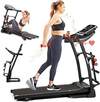 Ksports Foldable 16.5 Inch Cardio Fitness Portable Treadmill with Bluetooth Connectivity, LCD Display, and Tracking Apps for Home Gym Equipment, Black