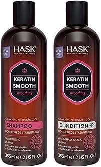 HASK Keratin Smoothing Shampoo + Conditioner Set | For All Hair Types, Sulfate-Free, Paraben-Free, Gluten-Free, Cruelty-Free, Color Safe | 12oz each