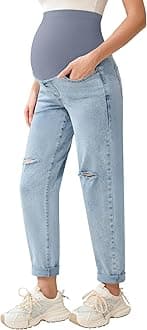 Women's Maternity Jeans Over Belly Comfy Stretch 28'' Boyfriend Jeans Loose Pregnancy Pants, S-XXL