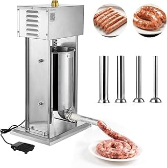 VEVOR Electric Sausage Stuffer, 25 LBS / 12 L Vertical Meat Stuffer, Stepless Speed Control and Foot Pedal, Stainless Steel Heavy Duty Sausage Filler with 4 Stuffing Tubes, for Commercial & Home Use