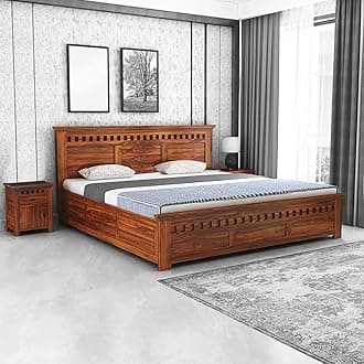 AAKROCRAFTS Sheesham Wood King Size Bed with Box Storage Wooden Double Bed Cot Bed Furniture for Bedroom Living Room Home (Honey Finish)