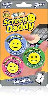 Scrub Daddy Screen Daddy Colors - Multicolor, Multiuse Microfiber Cleaning Pads for Electronic Screens with Convenient Storage, Scratch Free, Streak Free, Reusable and Washable, 3ct (1pk)
