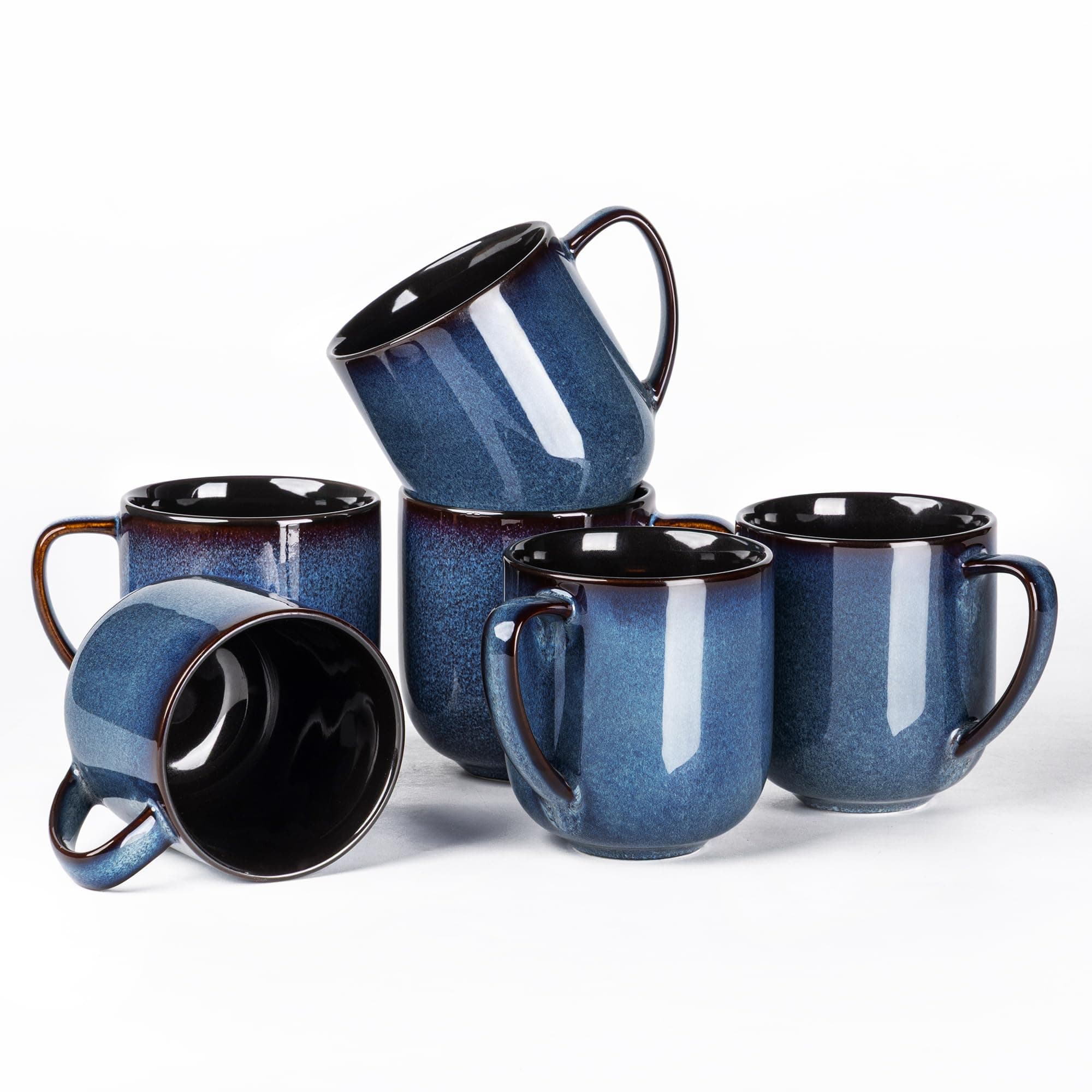 12OZ Ceramic Coffee Mugs Set of 6, Large Porcelain Coffee Cups With Large Handle For Latte,Cappuccino,Milk,Cocoa,|Dishwasher&Microwave Safe Mug Sets,Ideal for Man,Woman,Dad, Mom-Blue