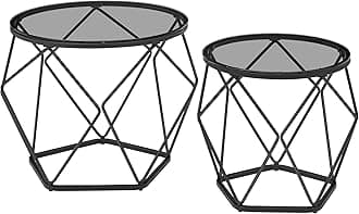 VASAGLE Round Coffee Table, Set of 2, Side Table, Sofa End Table, Modern Style, Removable Top, Steel Frame, for Living Room, Slate Grey and Ink Black LGT040B03