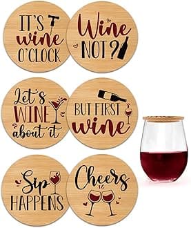 Xylolfsty Funny Wine Glass Covers to Keep Bugs Out Wood Drinking Glass Lids Appetizer Glass Toppers Outdoor Drink Covers for Coffee Mugs, and Water Glasses Bamboo Wine Accessories Housewarming Gift