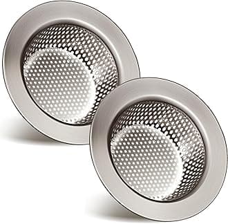 2 Pcs Sink Strainer Stainless Steel Sink Drain Basket Cover Mesh Metal Food Catcher Kitchen Sink Accessories for Hair Garbage, Large Wide Rim of 4.4 Diameter (Brushed Silver,2mm Dia Hole Style)