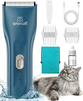 oneisall Pet Clipper for Cat Matted and Long Hair, Shaver Quiet Pet Clippers Waterproof Cordless Cat Clippers for Matted Hair with Storage Bag