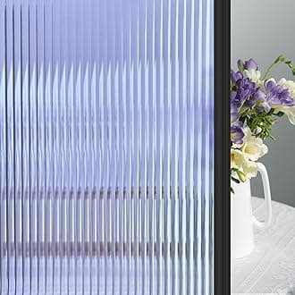 Reeded Glass Window Film Privacy: Frosted Window Privacy Film With Adhesive UV Sun Blocker Decorative Film for Glass Windows, for Home Office Bathroom Door, Blue 60 * 200cm
