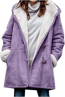 SHAOBGEWomens Plus Size Winter Coats Warm Sherpa Fleece Lined Jackets Hooded Parka Faux Suede Pea Coat Outerwear 2024
