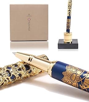 - Executive Rollerball Pen Sets With Stand-Museum Collections-Crafting Timeless Beauty-Luxury Pen Gift & Office Desk Decor, German SCHMIDT refill, Solid Metal & Marble Texture