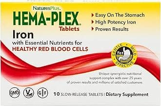 Hema-Plex Iron - 10 Slow-Release Tablets - 85 mg High-Potency Iron - Essential Vitamins & Minerals for Healthy Red Blood Cells - Non-GMO, Vegetarian, Gluten Free - 10 Servings