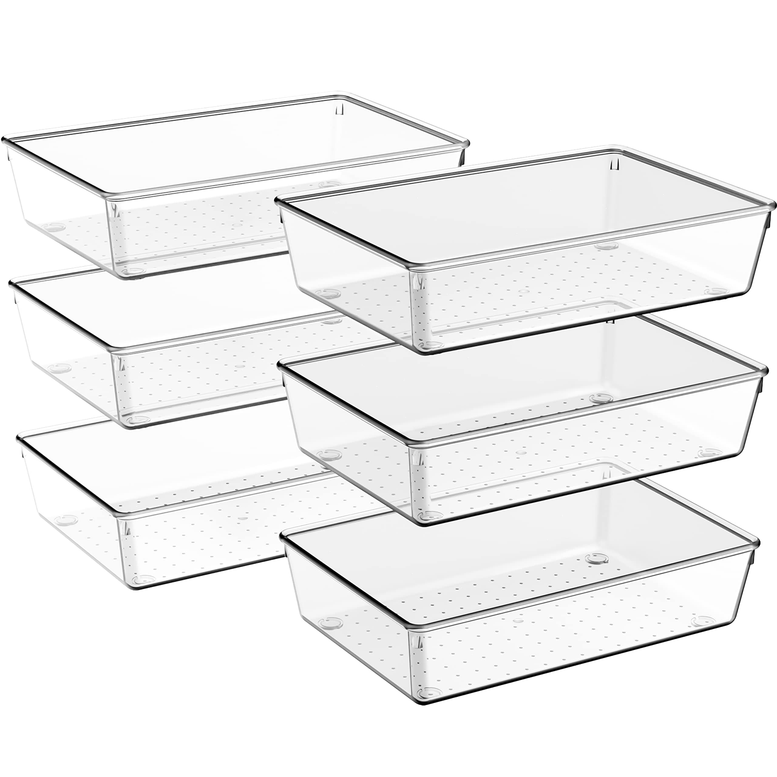- Criusia 6 Pack Large Size Clear Plastic Versatile Acrylic Stackable Drawer Organizer Trays, Storage Bins for Makeup, Bathroom, Kitchen and Office,(22.86 x 15.24 x 5.08 cm)