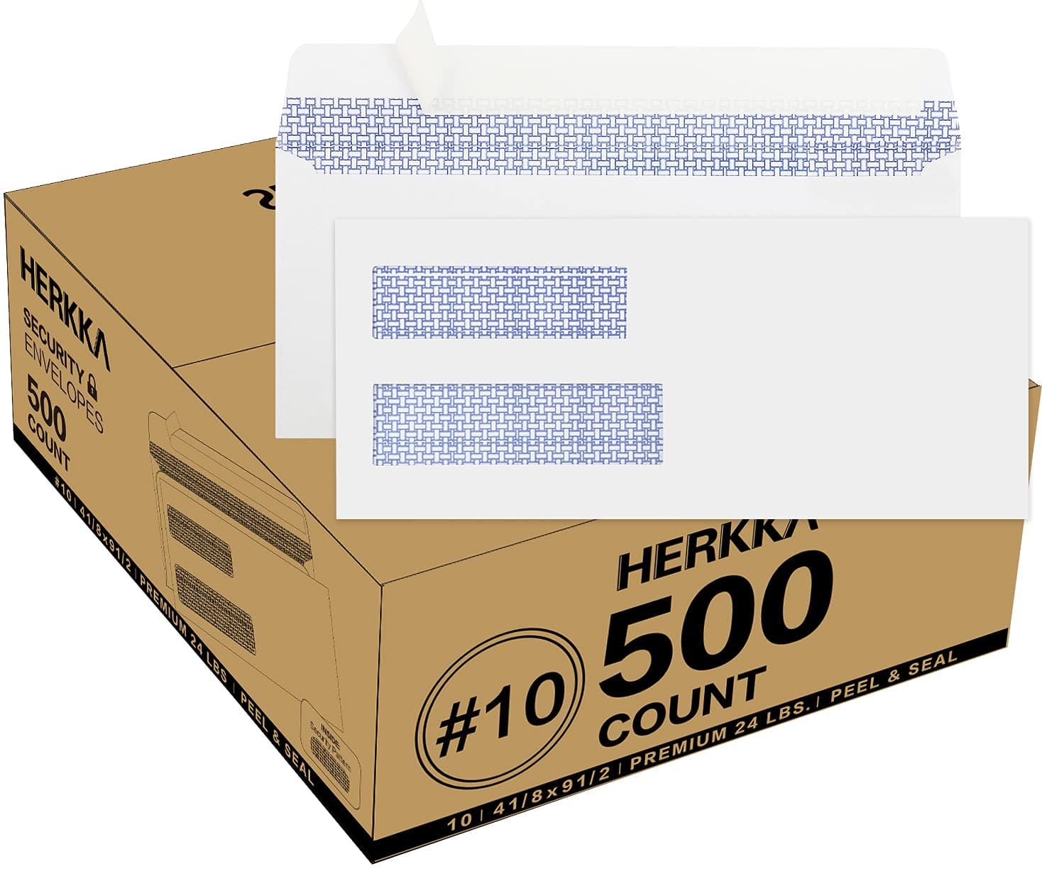 500 Pack #10 Double Window Security Self-Seal Envelopes - Suitable Size for Multiple Business Statements, Quickbooks Invoices, and Return Envelopes, Size 4-1/8 x 9-1/2 - White - 24 LB